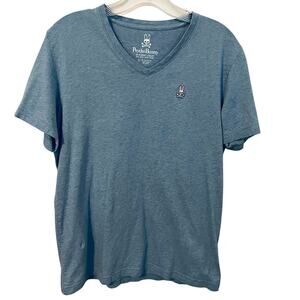 Psycho Bunny Men's Tee Shirt Classic V-Neck Light Blue Pima Cotton Size 4 Small